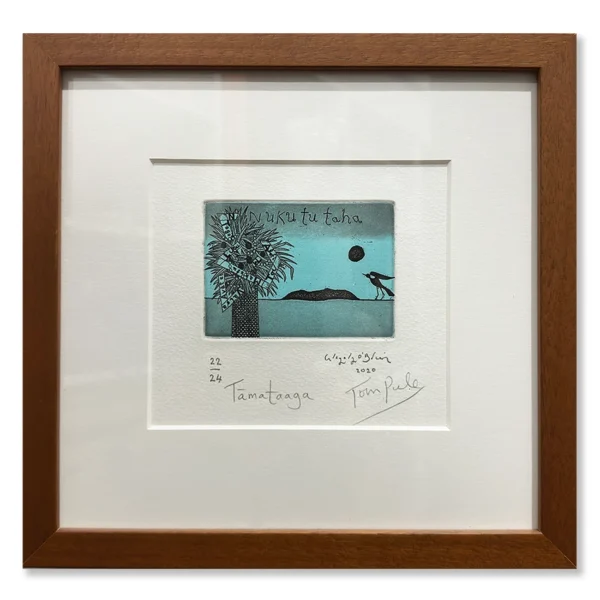 Sold - Gregory O’Brien & John Pule (Collaboration): Tamataaga, 2020 Etching. & Acquatint on Rag paper. Framed size: 26.5x27.5cm.