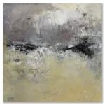 Kerwayne H. Berry:Out the back, 2025 Mixed media on wood panel. Image size: 30x30cm. Framed size: 33x33cm. $850 ...memories of driving on my way to Mudgee; the pastures browned off & the sun setting, showing off its gorgeous rosy hue...