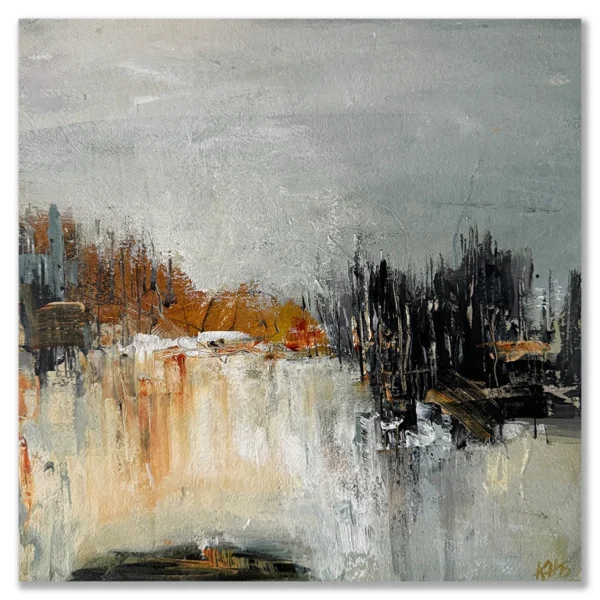 Kerwayne H. Berry: Autumn's mirror, 2025 Mixed Media on Arches Oil Paper 300gsm on wood panel. Image size: 30x30cm. Framed size: 33x33cm. $850 Pure vibrant colour during autumn months... the upper areas of the Blue Mountains here in Australia bringing memories of Canadian autumns...