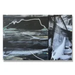 Judy Trick: Storm Over Berry Mountain, 2026. Mixed media on canvas.138x92cm. (diptych) 2 panels 92x92cm/46x92cm. "Cloud build and waves rise as the storm breaks with ferocity over Bundewallah and the escarpment."