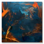 Judy Trick: Embers, 2026. Mixed media on canvas.100x100cm. "At dawn the swirling wind ignites the crackle of flame."