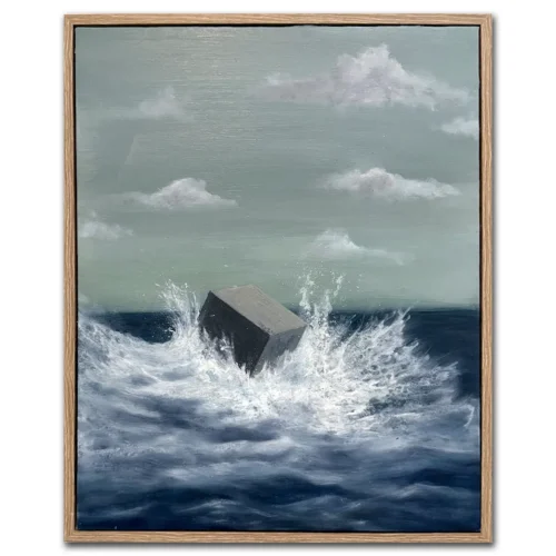 PJ Twomey: Erosion of Certainty, 2026. Oil on Canvasboard. Framed. 40x50cm. Available Artsite Contemporary Galleries Sydney Australia.