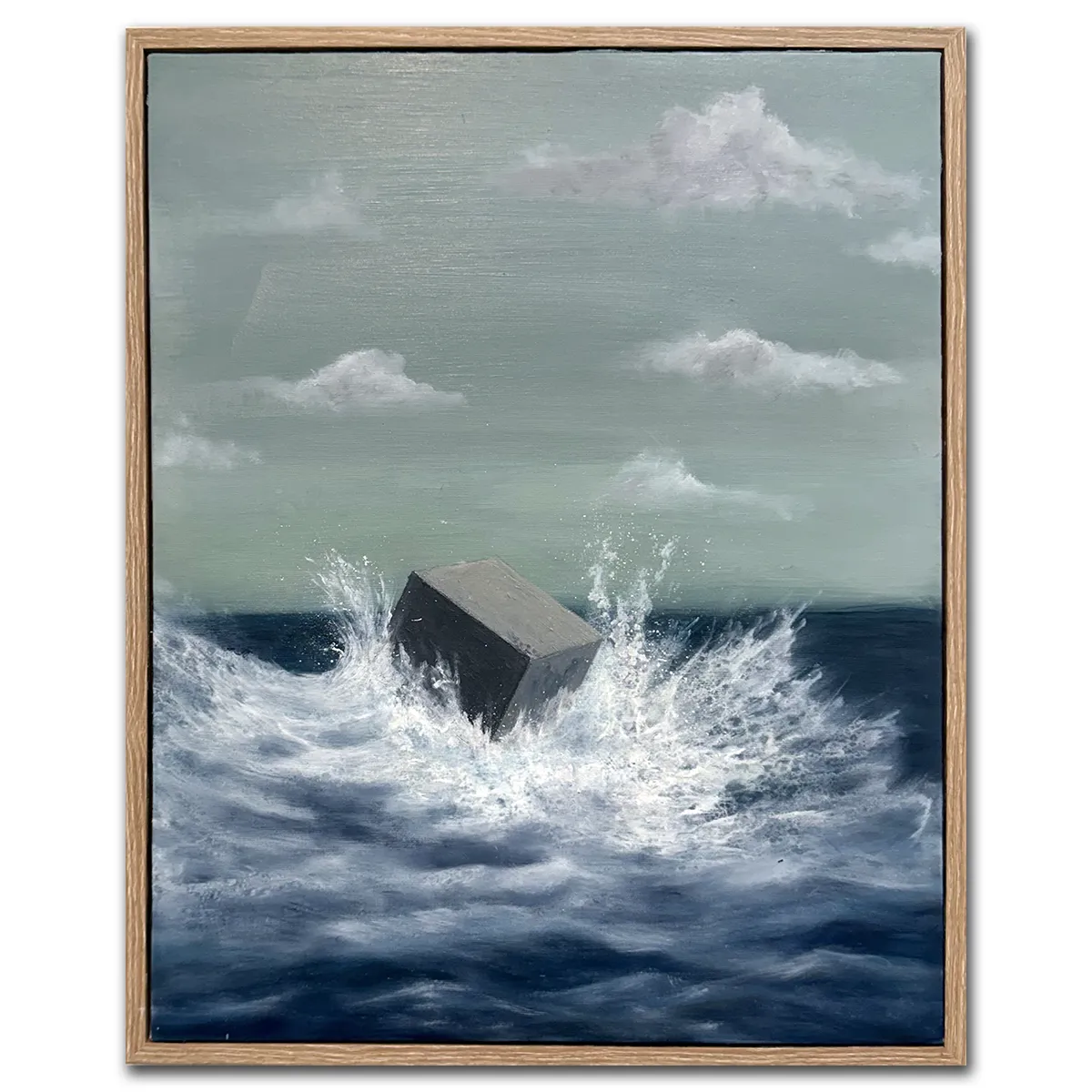 PJ Twomey: Erosion of Certainty, 2026. Oil on Canvasboard. Framed. 40x50cm. Available Artsite Contemporary Galleries Sydney Australia.