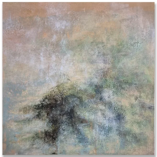 Claudio Valenti: A quiet distance II, 2026 Mixed media on canvas. 60x60cm The work explores the fleeting feeling of a place remembered in different times rather than precisely seen.