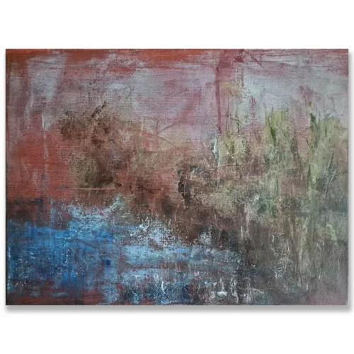 Claudio Valenti: Against the blue, 2026 Mixed media on canvas. 40.5x30.5cm Where the land breaks against the sea