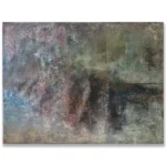 Claudio Valenti: Headland, 2026 Mixed media on canvas. 40x30cm Rocky ground and dense green growth meet the open edge of the coast